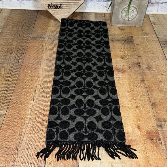 COACH WOOL SCARF - Lambs wool 100% black and gray - Picture 8 of 10